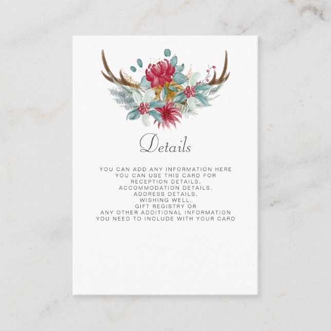 Wasserfarben-Hirsch-Blumenkiefer Winterhochzeit Begleitkarte (Vorderseite)
