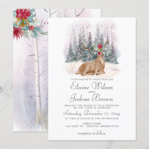 Wasserfarben-Hirsch-Blumenkiefer Winterhochzeit Einladung