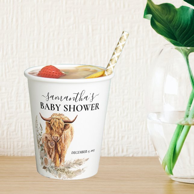 Wasserfarben Hochland Kuh Calf Baby Boho Pampas Pappbecher (Von Creator hochgeladen)