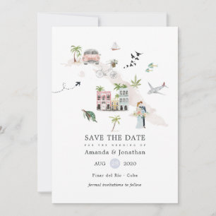 Wasserfarben Hochzeit auf Kuba Save The Date