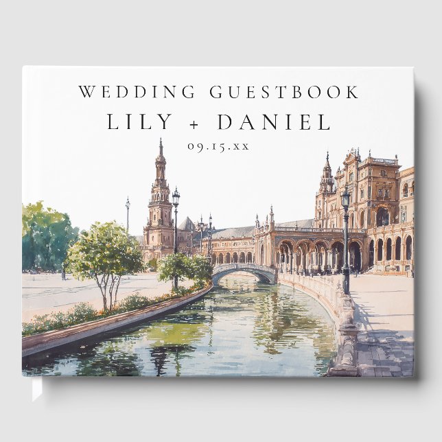Wasserfarben-Hochzeit in Sevilla Spanien Gästebuch (Vorderseite)