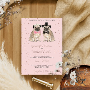 Wasserfarben-Hochzeit mit rosa Mops Einladung