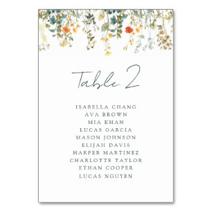 Wasserfarben-Hochzeit mit Wildblumen Tischnummer