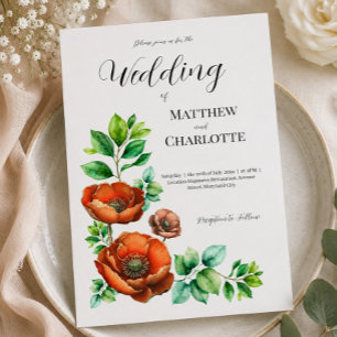 Wasserfarben-Hochzeit Mohnblumen im Vintage-Stil Ankündigungspostkarte