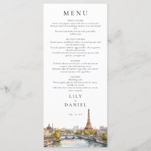Wasserfarben-Hochzeit Paris Frankreich Zielort Menükarte