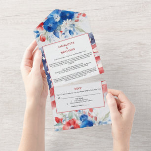 Wasserfarben-Hochzeit zum 4. Juli All In One Einladung