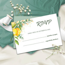 Wasserfarben-Hochzeitskarte mit Zitrone RSVP