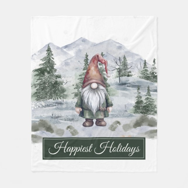 Wasserfarben Holiday Gnome Fleece Blankon (Vorderseite)