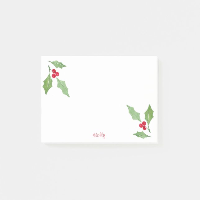 Wasserfarben-Holly-Sprig 2 Post-it Klebezettel (Vorderseite)