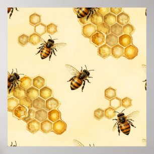 Wasserfarben-Honigbienen-Wabenmuster Poster