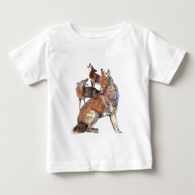 Wasserfarben Howling Coyotes Tierart Baby T-shirt (Vorderseite)