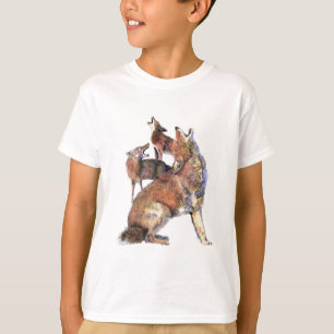 Wasserfarben Howling Coyotes Tierart T-Shirt
