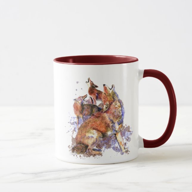 Wasserfarben Howling Coyotes Tierart Tasse (Rechts)