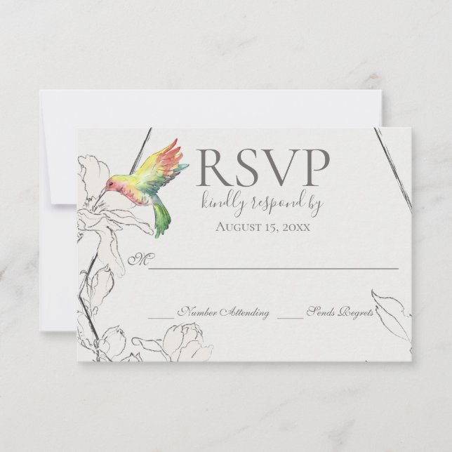 Wasserfarben Hummingbird Geodäsie Hochzeit RSVP Karte (Vorderseite)