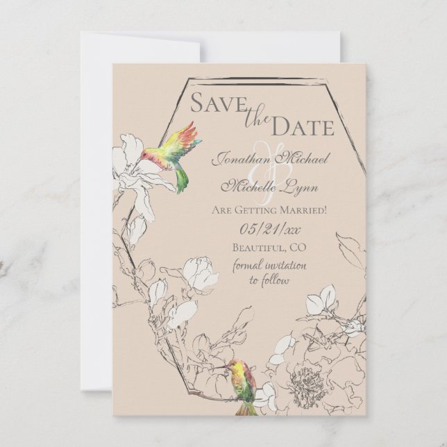 Wasserfarben Hummingbird Geodäsie Hochzeit Save The Date (Vorderseite)