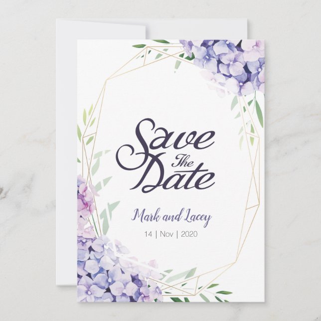 Wasserfarben-Hydrangea-Einladungen Save the Date (Vorderseite)