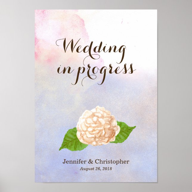Wasserfarben-Hydrangea-Hochzeit in Arbeit Poster (Vorne)