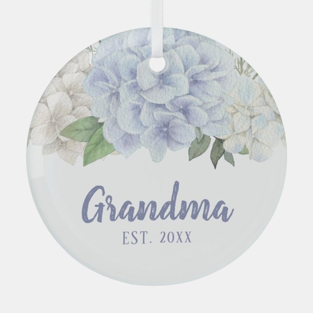 Wasserfarben Hydrangea New Oma Ornament Aus Glas (Vorderseite)