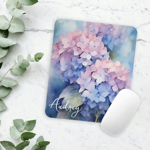 Wasserfarben-Hydrangea rosa Lila Namensvorlage Mousepad