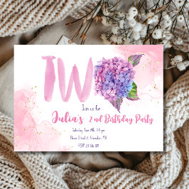 Wasserfarben-Hydrangea-Sekunde Geburtstag Einladung