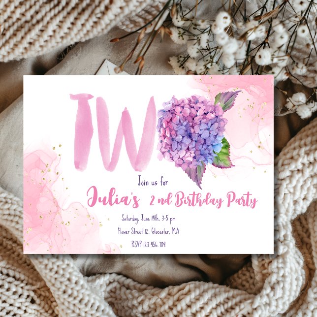 Wasserfarben-Hydrangea-Sekunde Geburtstag Einladung (Von Creator hochgeladen)
