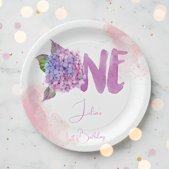 Wasserfarben-Hydrangea zum ersten Geburtstag Pappteller (Von Creator hochgeladen)