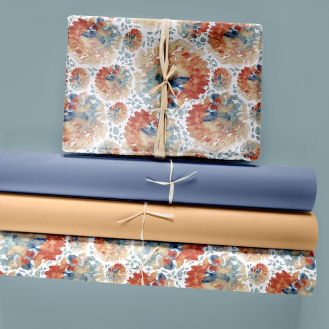 Wasserfarben-Hydrangeas-Trial-Fall-Palette Geschenkpapier Set (Watercolor Hydrangeas Trio Fall Palette Wrapping Paper Sheets by Studio Posies.)