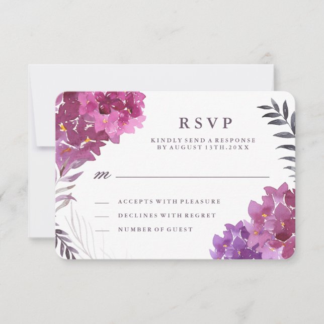 Wasserfarben-Hydrangeas und Botanische RSVP-Karte RSVP Karte (Vorderseite)