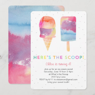 Wasserfarben Ice Cream Geburtstagsparty Einladung