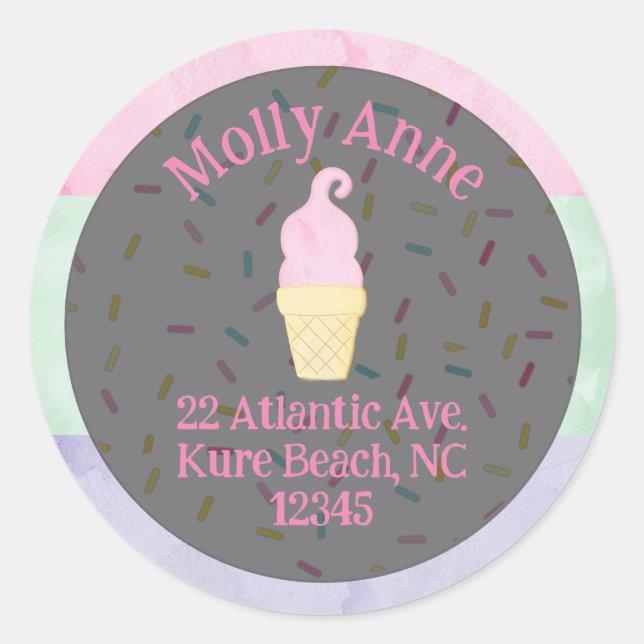Wasserfarben-Ice Creme Kronensprinklen Adressenauf Runder Aufkleber (Vorderseite)