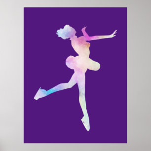 Wasserfarben Ice Skaten Girl Poster
