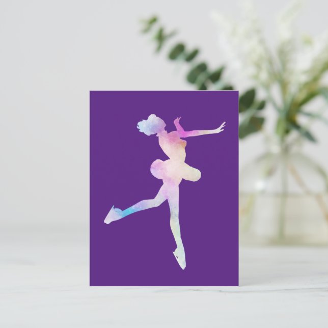 Wasserfarben Ice Skaten Girl Postkarte (Stehend Vorderseite)