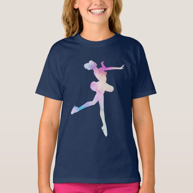 Wasserfarben Ice Skaten Girl T-Shirt (Vorderseite)