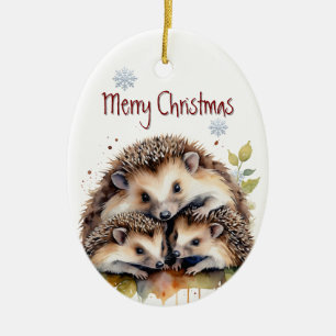 Wasserfarben Igel Family Wildlife Animal Custom Keramik Ornament