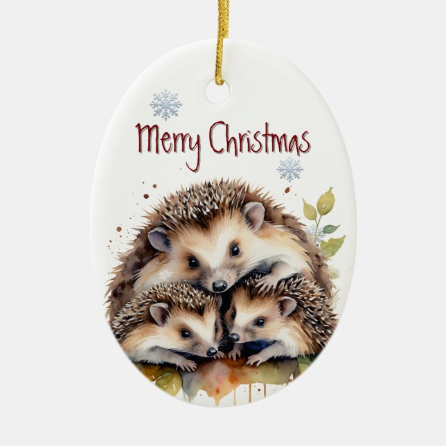 Wasserfarben Igel Family Wildlife Animal Custom Keramik Ornament (Vorne)