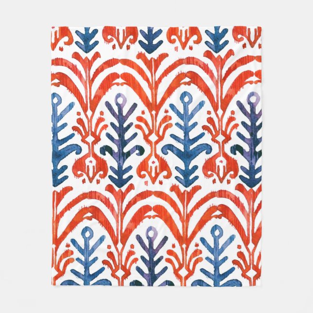 Wasserfarben-Ikat-Muster. Dekorflora Fleecedecke (Vorderseite)