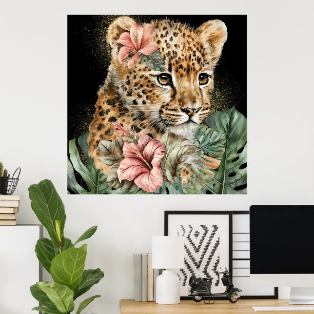 Wasserfarben Jungle Baby Animes Floral Art Poster (Heimbüro)
