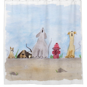 Wasserfarben Junkyard Dogs Duschvorhang