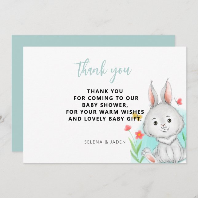 Wasserfarben Kaninchen Babydusche Dankeskarte (Vorne/Hinten)