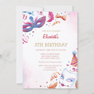 Wasserfarben-Karnevalsmaske-Birthday Einladung