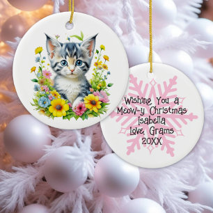 Wasserfarben-Kätzchen-Blumen Personalisiertes Weih Keramik Ornament