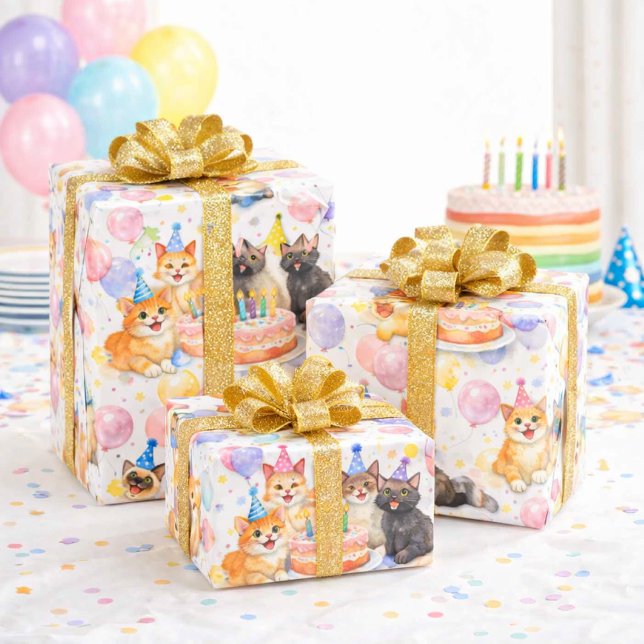 Wasserfarben-Katzengéburtstags-Geschenkpapier Geschenkpapier (Von Creator hochgeladen)
