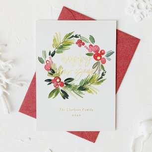 Wasserfarben-Kiefer und Heiliger Kranz-Glück Neues Folien Feiertagskarte