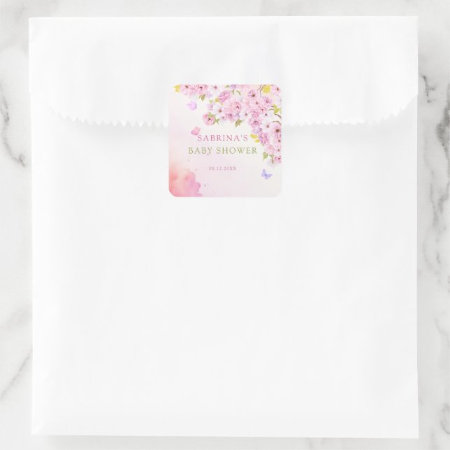 Wasserfarben-Kirschblossom Es ist eine Girl-Baby-D Quadratischer Aufkleber (Tasche)