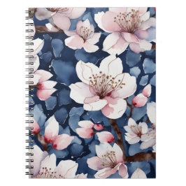 Wasserfarben Kirschblüten Floral Navyblau Elegant Notizblock