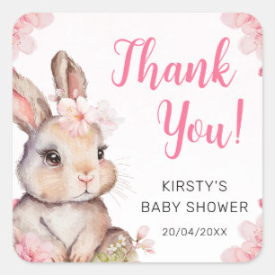 Wasserfarben Kirschblüten Kaninchendusche Quadratischer Aufkleber