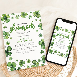 Wasserfarben Kleeblatt Geburtstagsparty Einladung