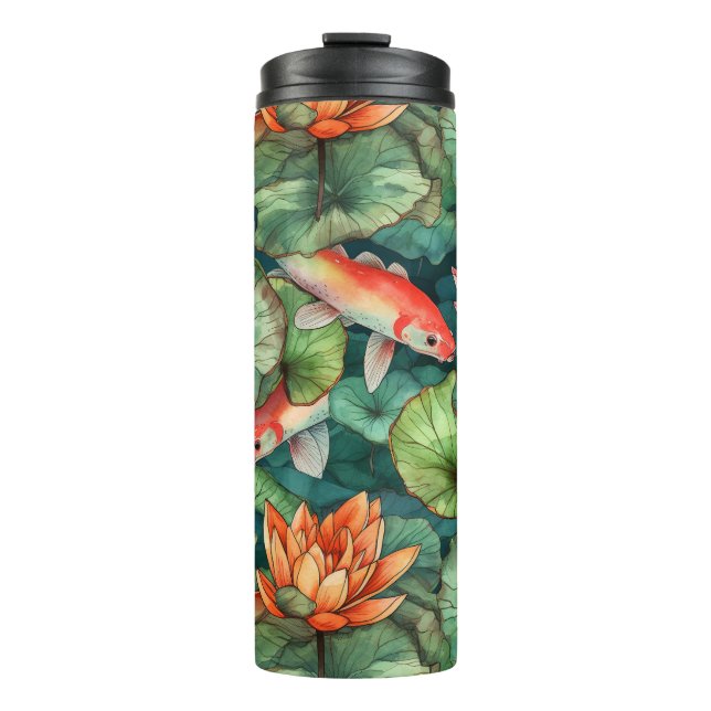 Wasserfarben Koi und Wasser Lilien Thermal Tumbler Thermosbecher (Vorderseite)