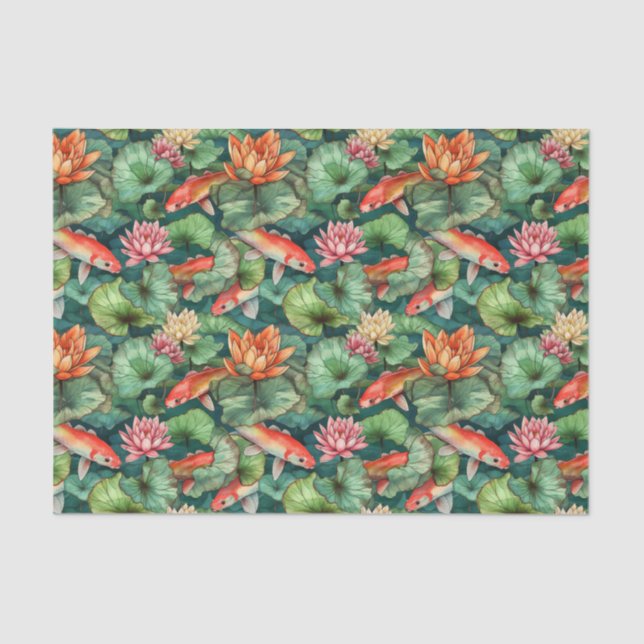 Wasserfarben-Koi und Wasser-Lilien-Tissue Seidenpapier (Vorderseite)