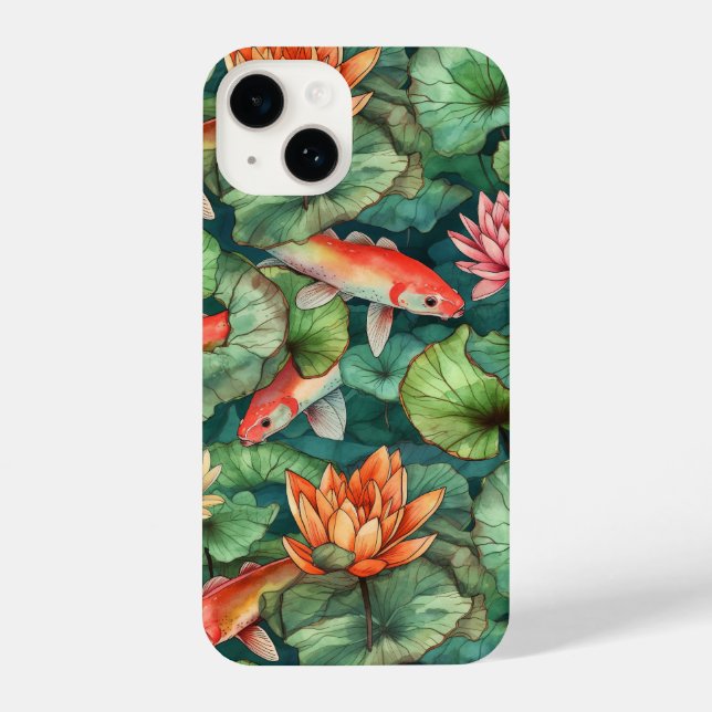 Wasserfarben Koi und Wasserlies - Slim Fit iPhone Hülle (Rückseite)